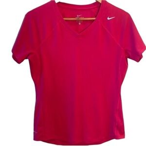 Nike Dri-Fit V-Neck Wicking Reflective Running Athletic Top in Hot‎ Magenta Pink